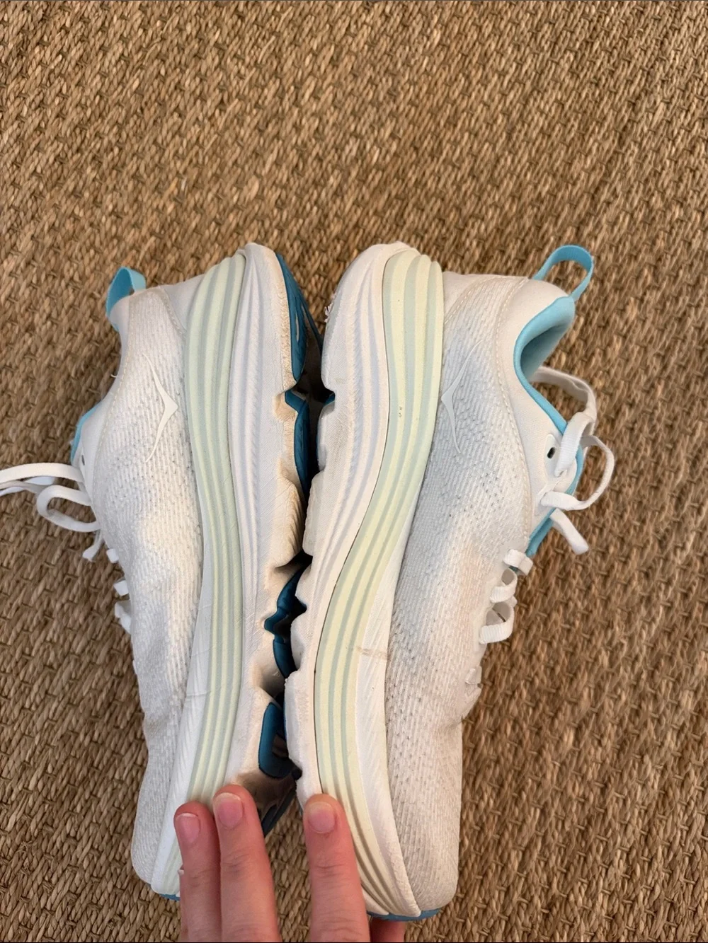 Hoka White Sneakers with Light Blue Accents